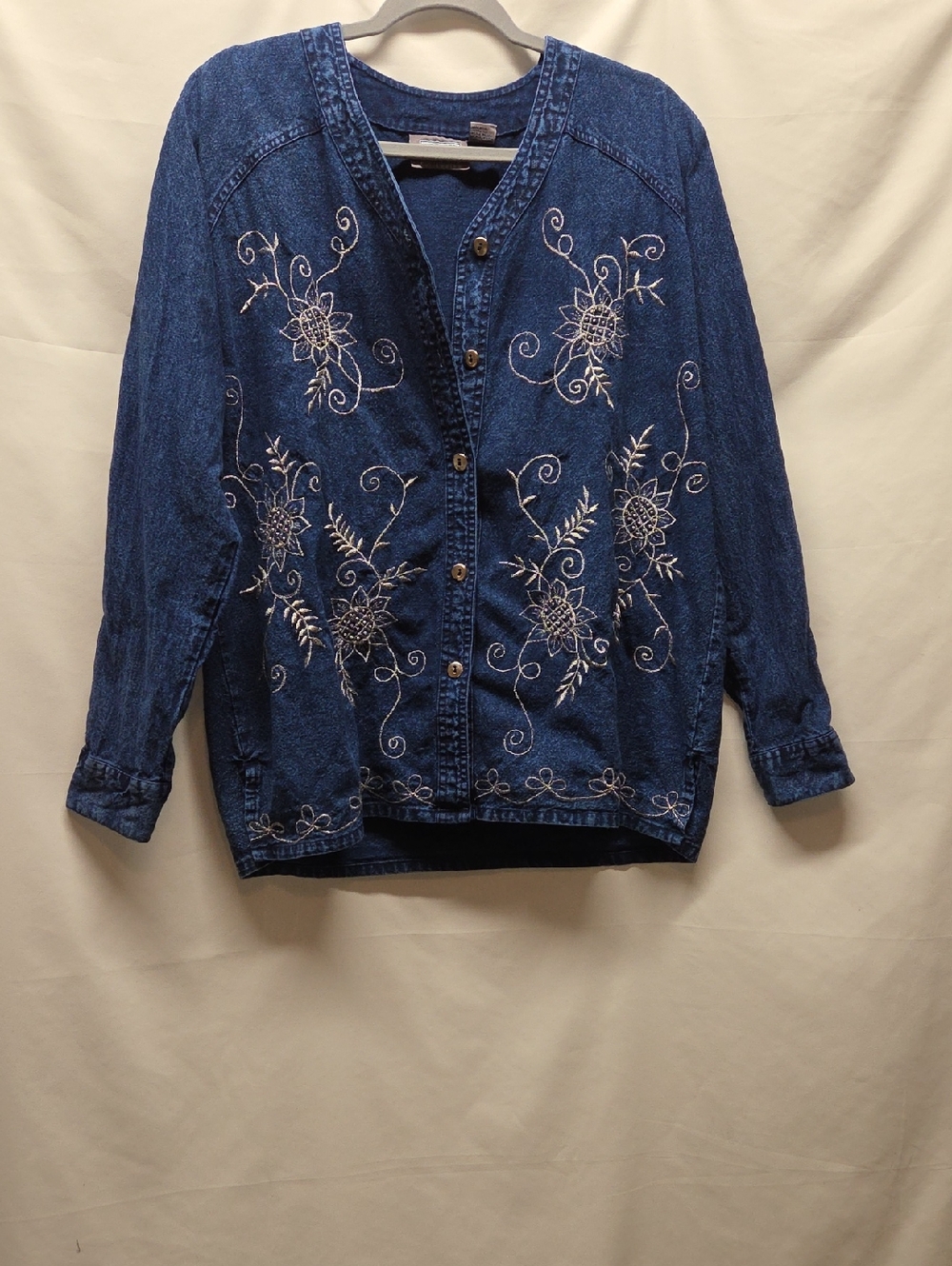 Premier Blue Denim Jacket with Silver Floral Embroidery Western Bling